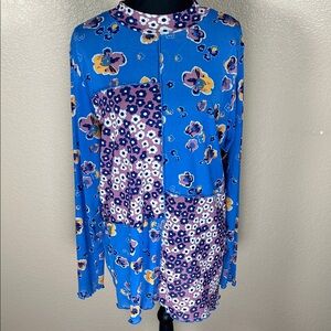 LOGO by Lori Goldstein XL Boho Floral Patchwork Tunic Sleeve Top Flowy Artsy